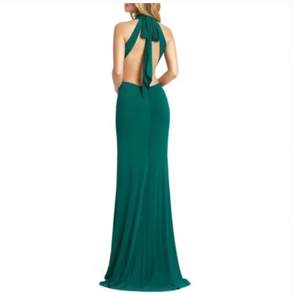 Ieena for Mac Duggal Tie Halter Jersey Dress in Emerald Green - Picture 1 of 10
